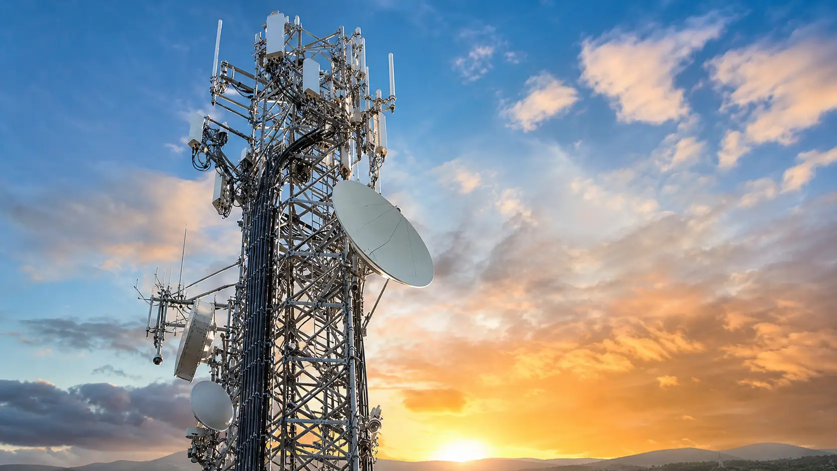 Telecommunications tower equipped with antennas and wireless network infrastructure